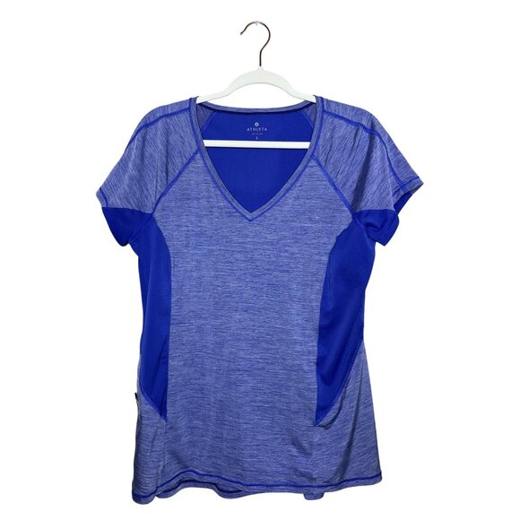 Athleta Forerunner Tee Size Large Cerulean Blue V-Neck Performance Athletic - Picture 2 of 8